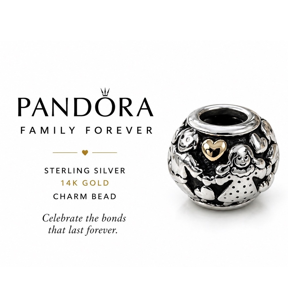 Pandora Sterling Silver 14K Family Forever Charm Bead‎